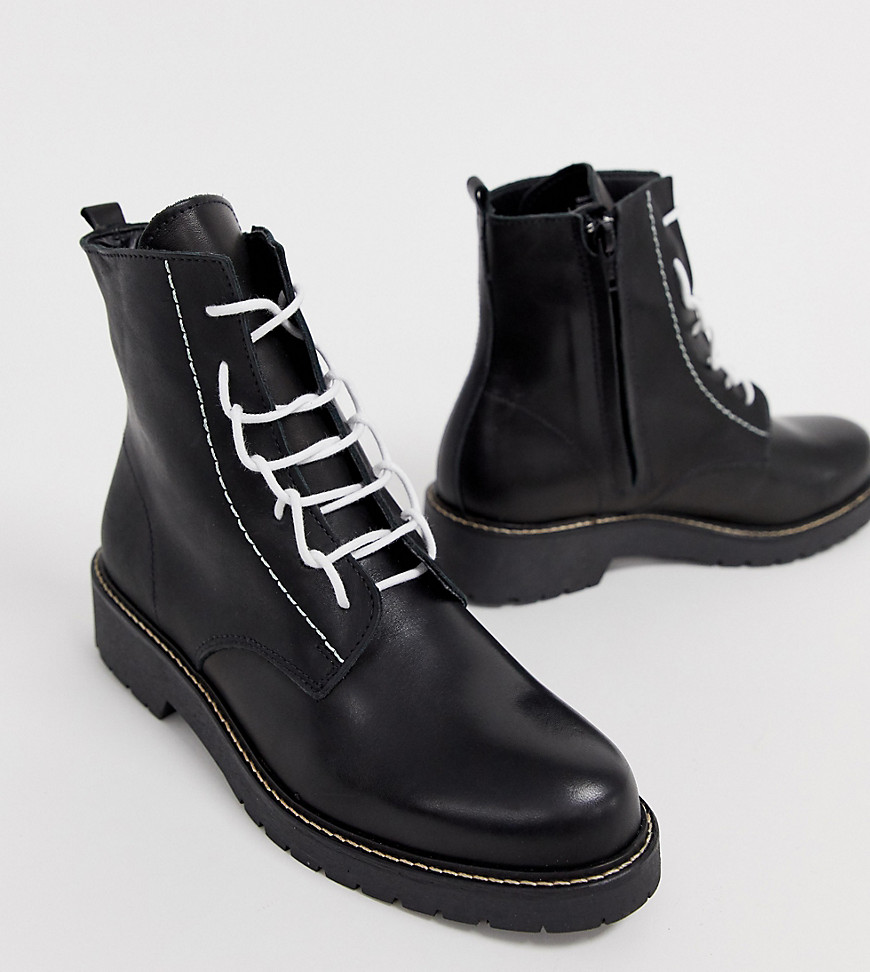 Depp wide fit leather chunky lace up boots