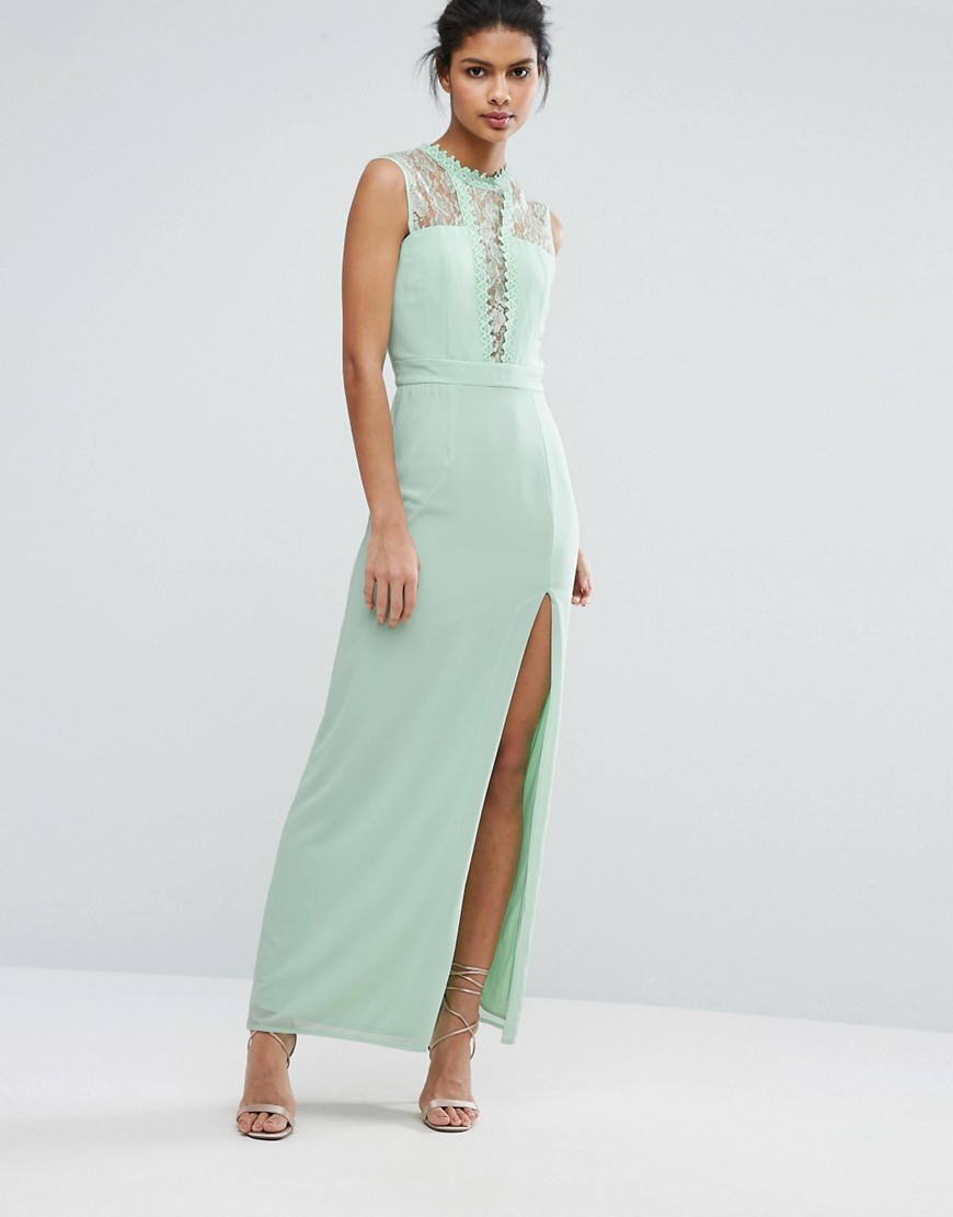 Elise Ryan Sleeveless Maxi Dress With Contrast Lace Bodice - Misty jade