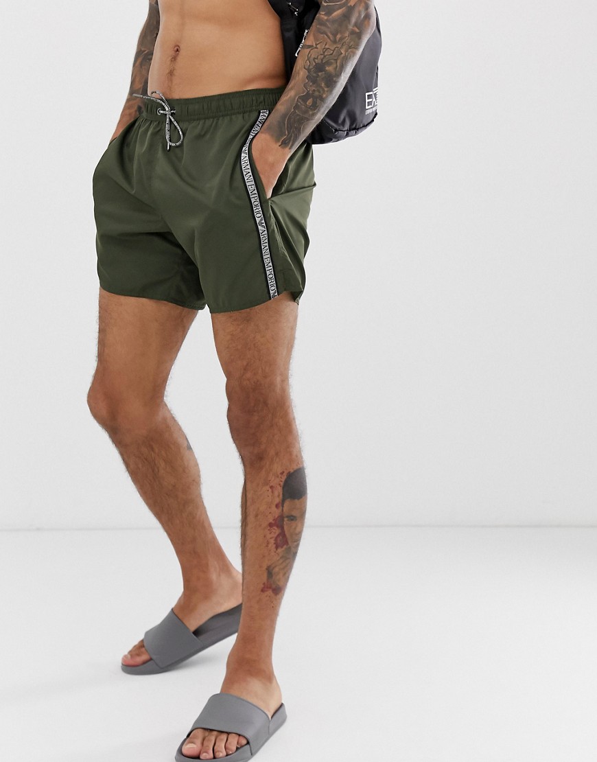 Emporio Armani taped logo swim shorts in khaki