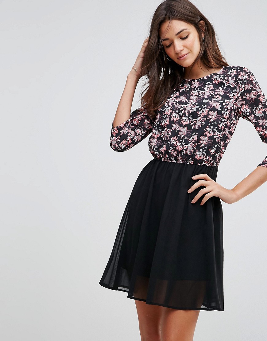 Pussycat London Skater Dress With Floral Top - Multi