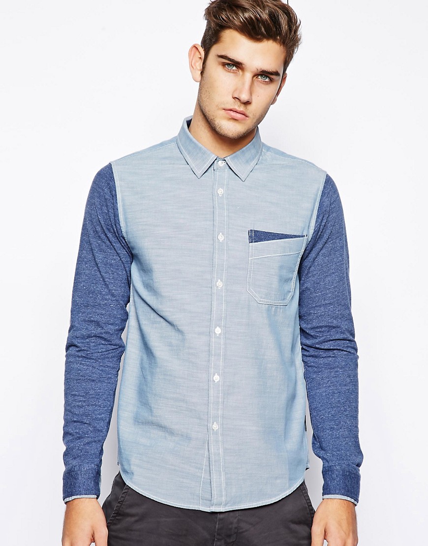 Izzue | Izzue Chambray Shirt With Jersey Sleeves at ASOS