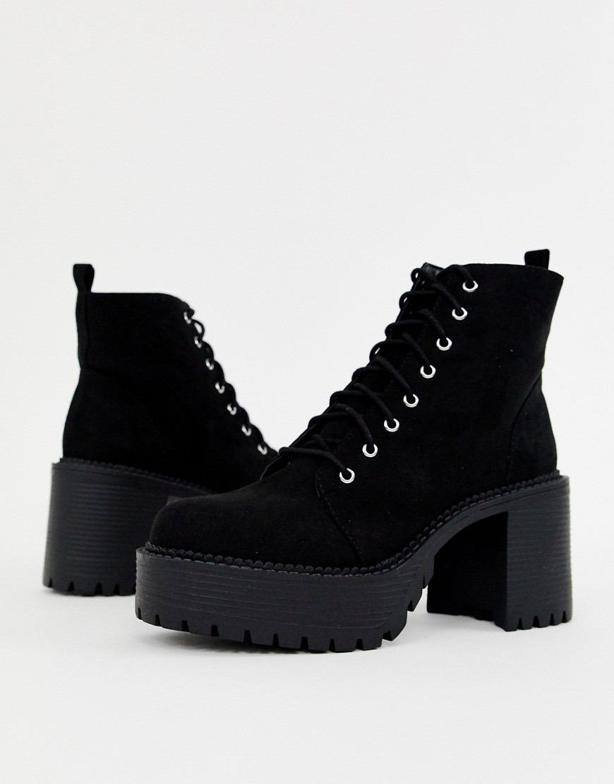 Office Animal black lace up chunky heeled boot