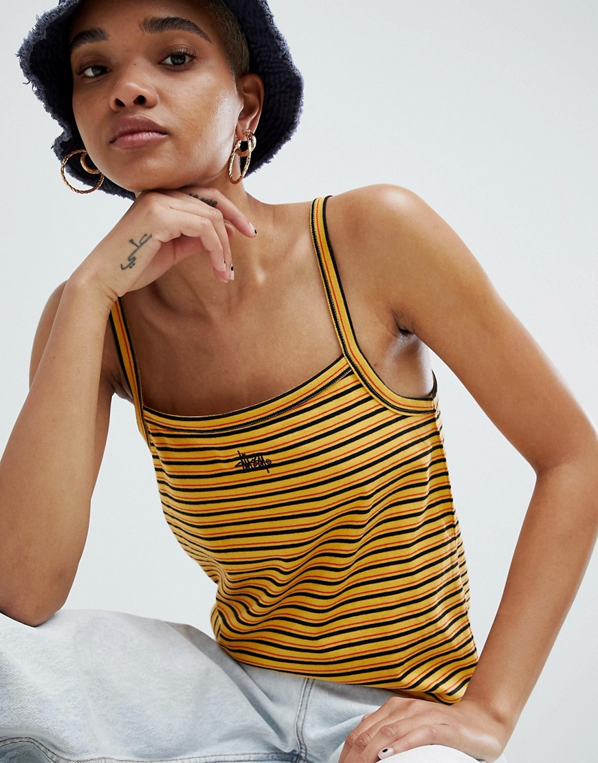Stussy Cami Top With Small Logo In 90S Stripe - Yellow stripe