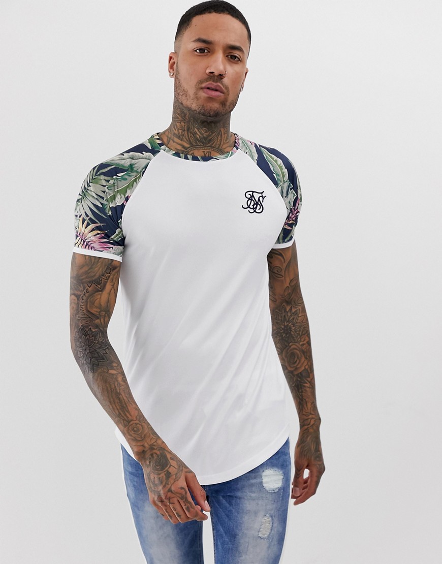 SikSilk t-shirt in white with printed contrast sleeves