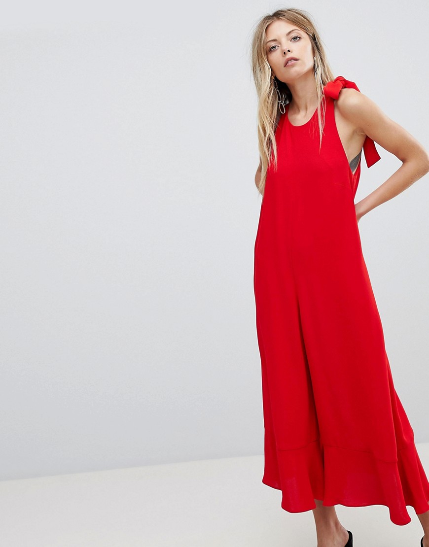 French Connection Crepe Wide Leg Bow Jumpsuit - Blazer red