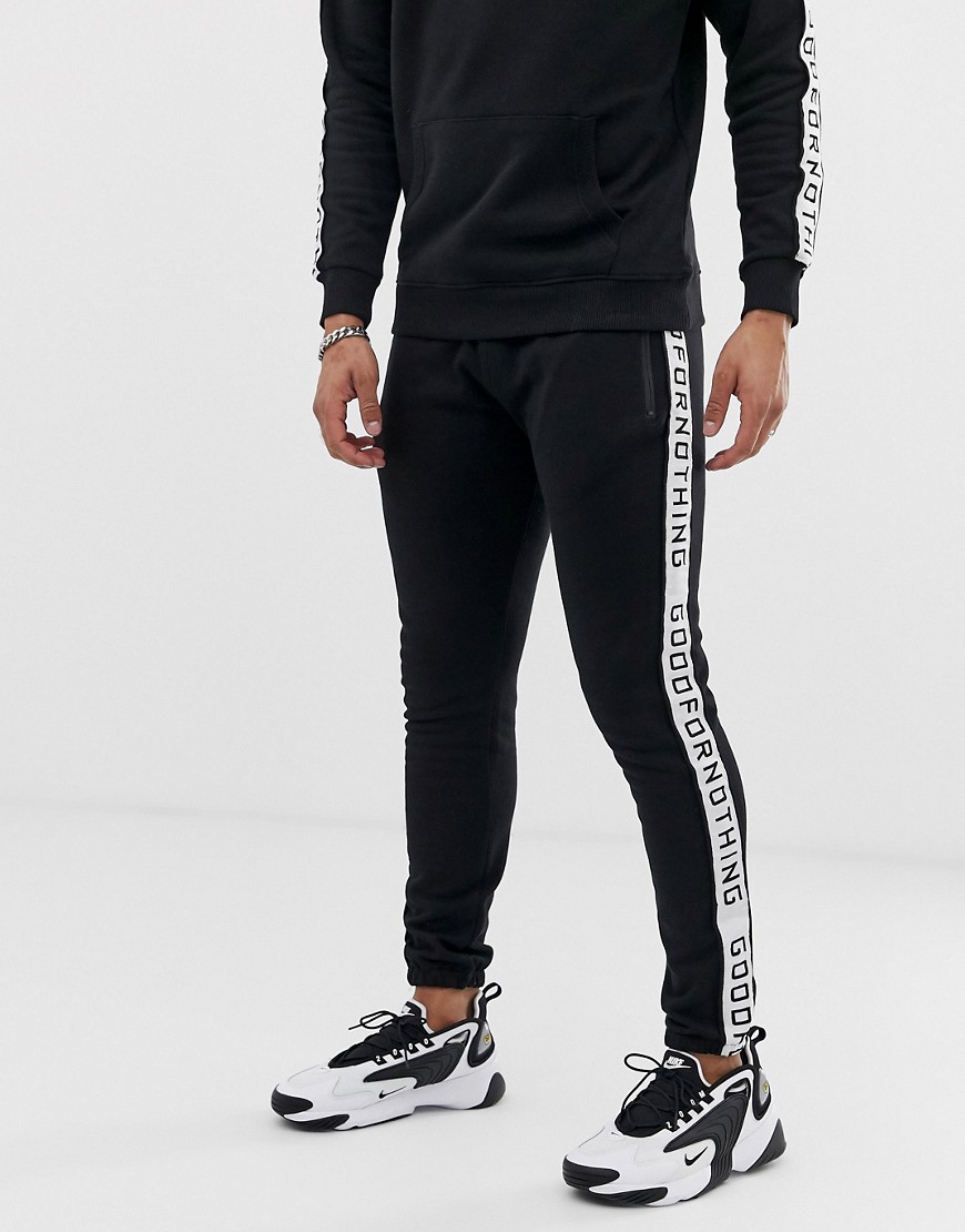 Good For Nothing joggers in black with side stripe logo