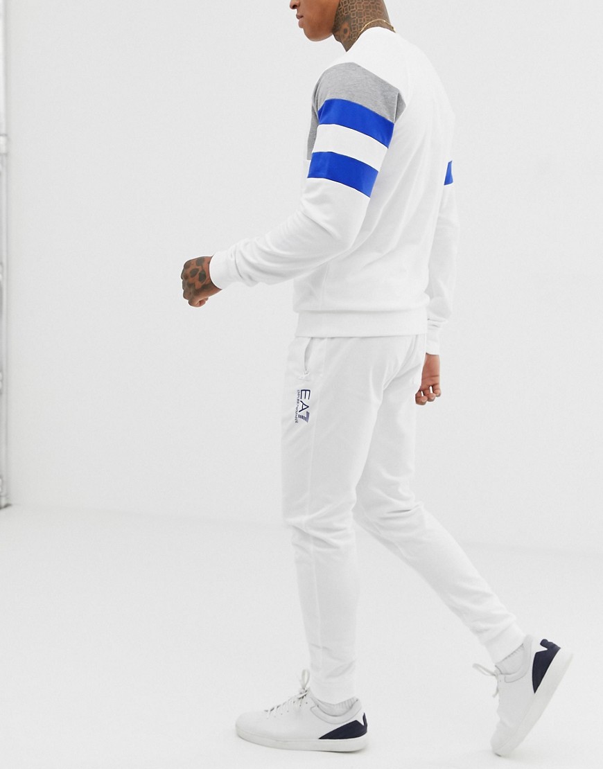 Armani EA7 logo colour block sweat joggers in white