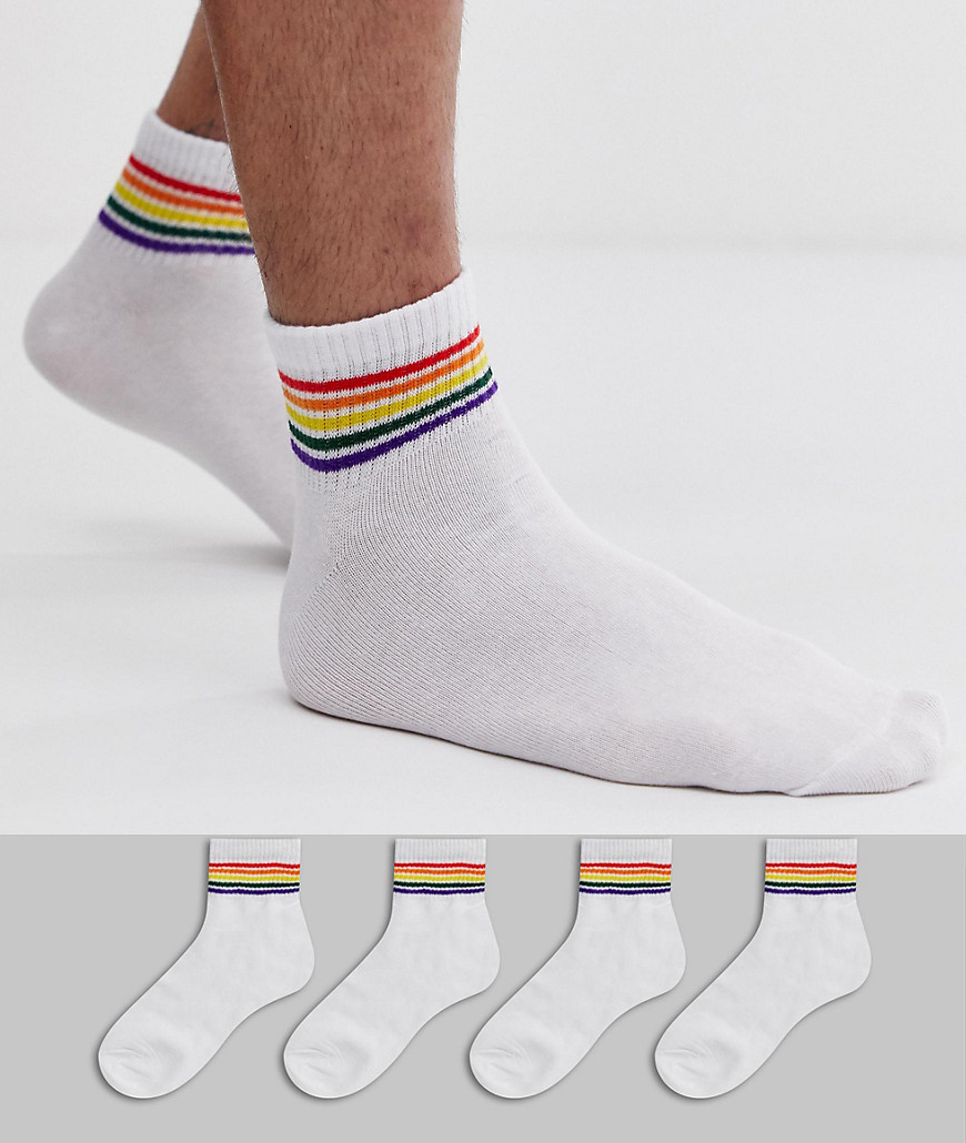 Jack & Jones 4 pack quarter socks with rainbow stripes