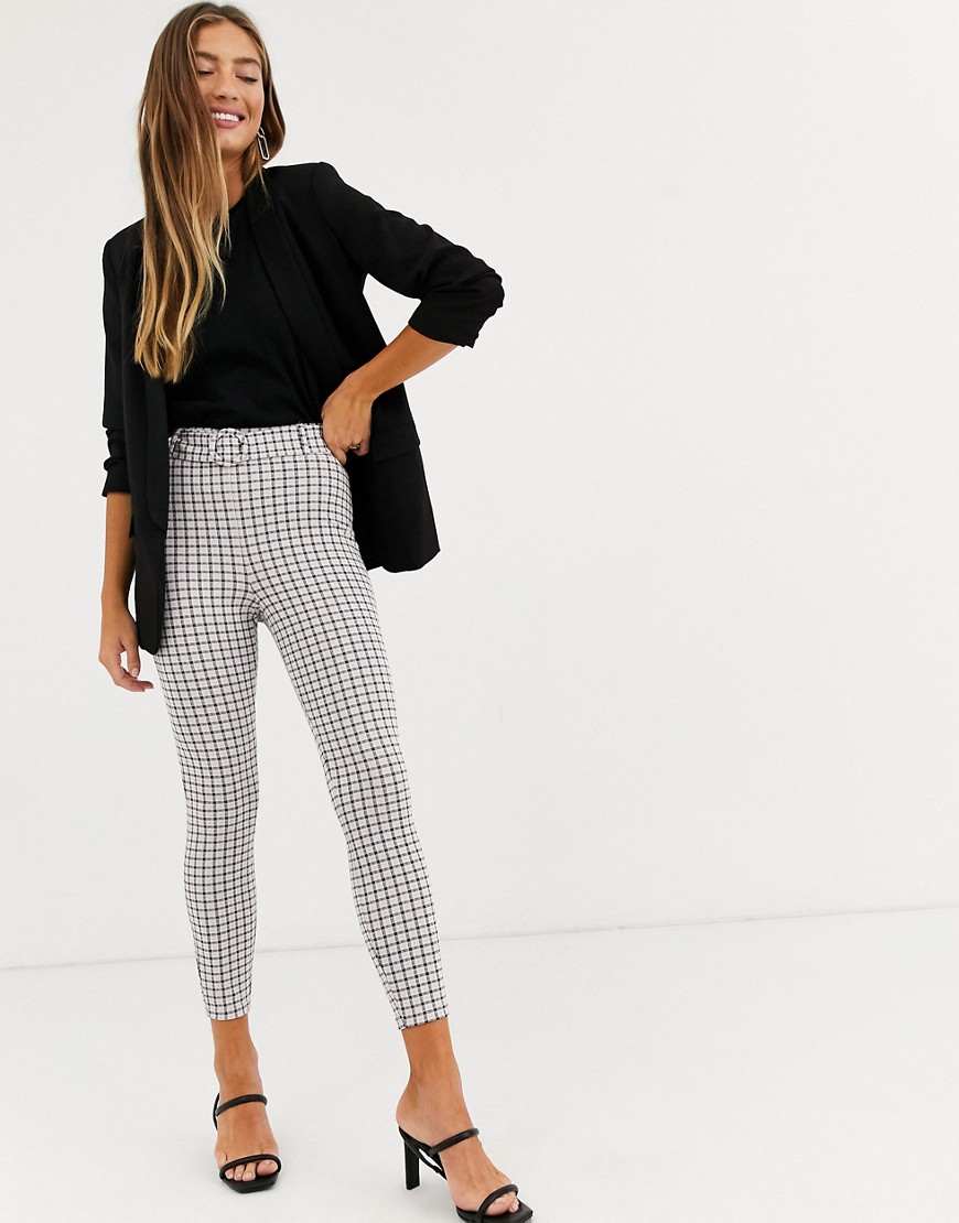 ASOS DESIGN micro check skinny trouser with self covered belt
