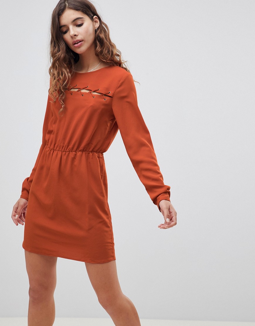 First & I Plait Detail Dress - Orange