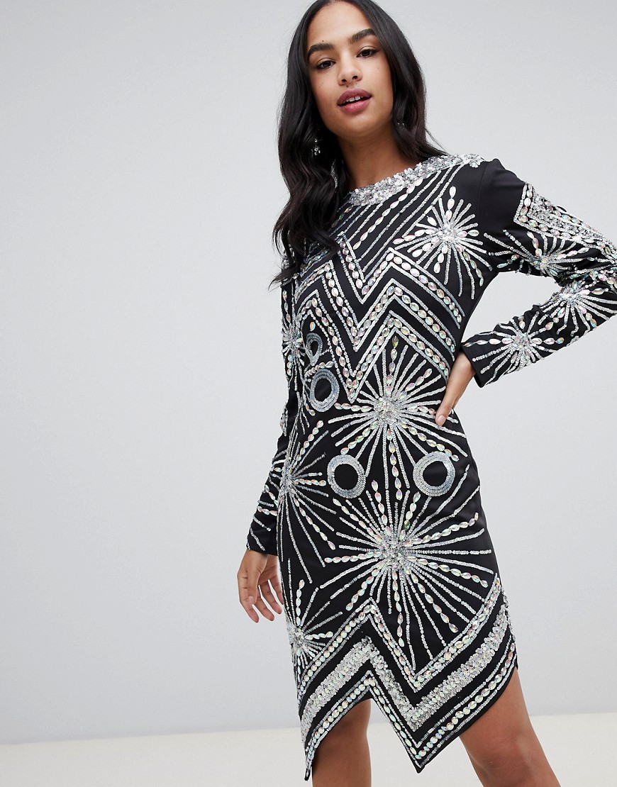 A Star Is Born midi dress with embellished silver pattern - Black/silver