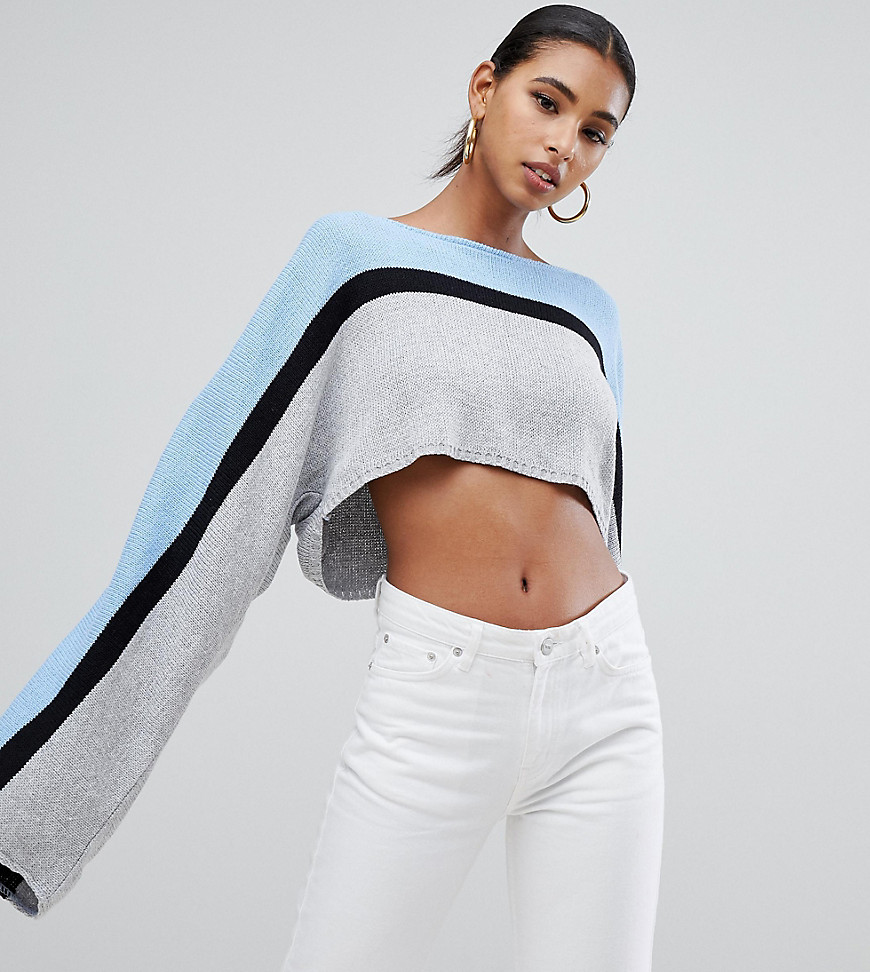 PrettyLittleThing exclusive contrast stripe cropped jumper in colour block