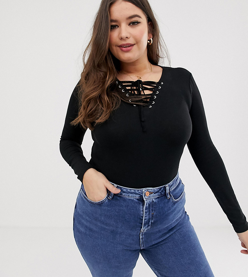 Brave Soul Plus tara long sleeve top with lace up front