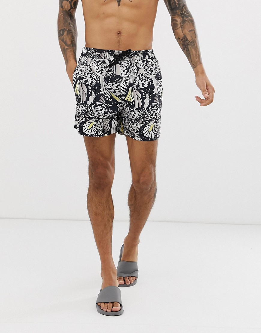 boohooMAN swimshorts in butterfly print
