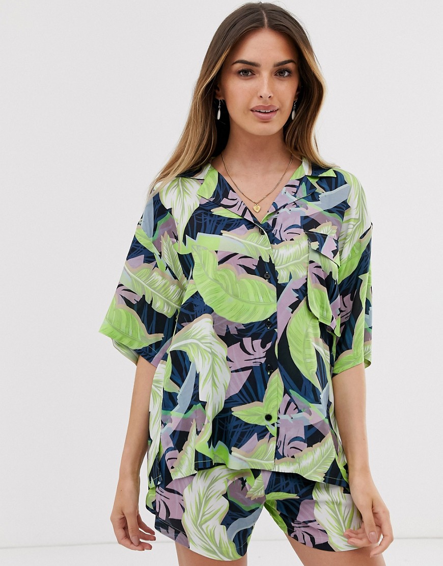 ASOS DESIGN short sleeve oversized hawaiian shirt in tropical print co-ord