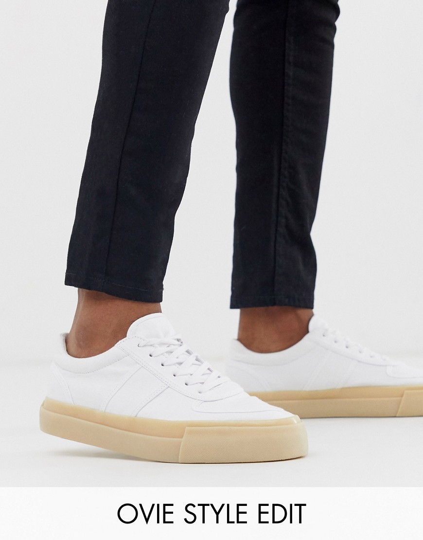 ASOS DESIGN trainers in white canvas with gum sole