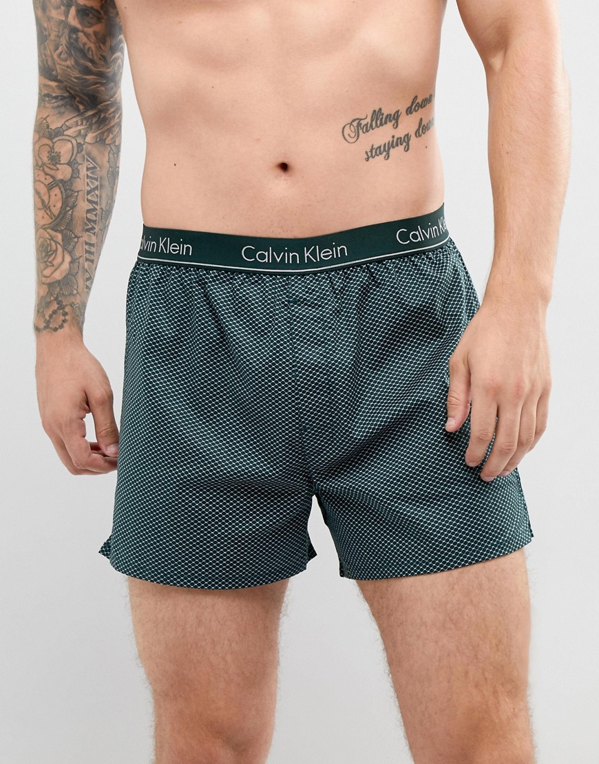 Calvin Klein Woven Boxers in Traditional Fit - Green