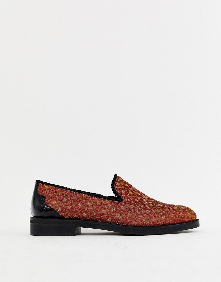 House Of Hounds Styx loafers in orange brocade