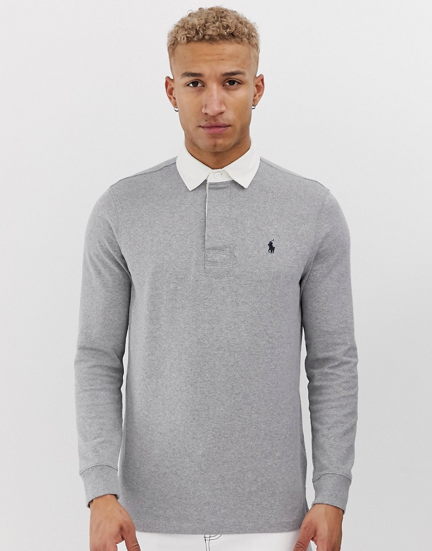 Polo Ralph Lauren regular fit long sleeve rugby polo in grey marl