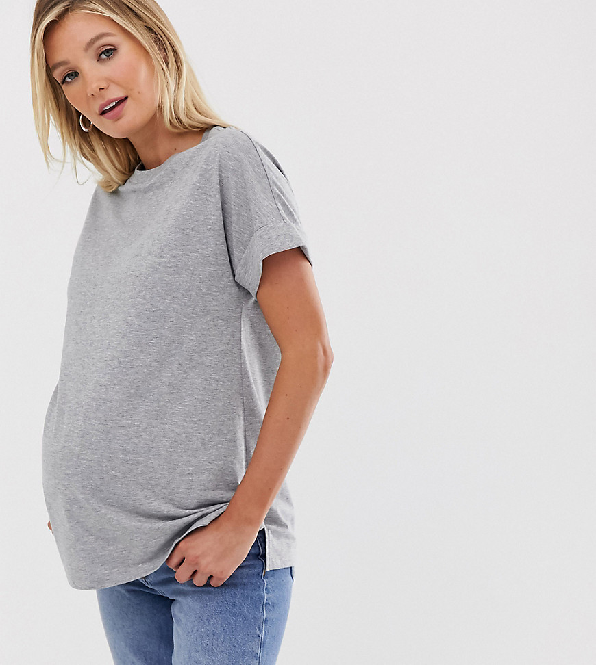ASOS DESIGN Maternity oversized boyfriend t-shirt with roll sleeve in grey marl