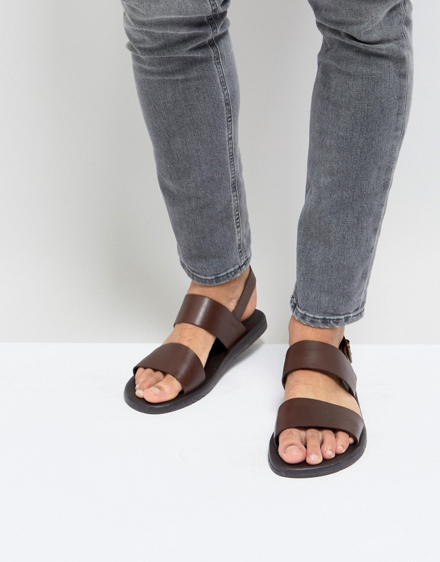 Silver Street Double Strap Sandals In Brown Leather