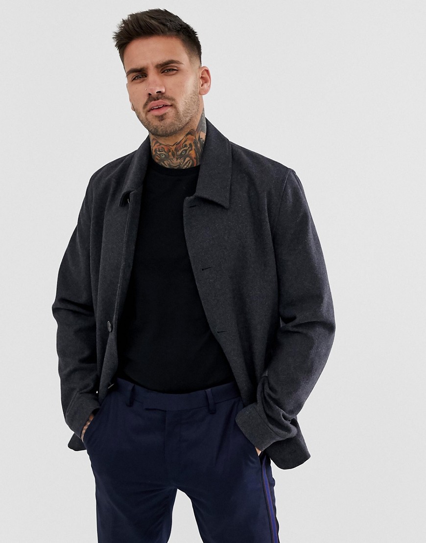 ASOS DESIGN wool mix button through jacket in charcoal