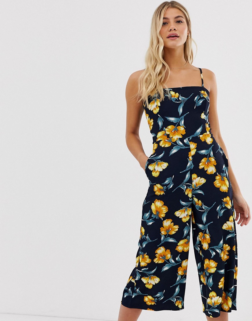 QED London culotte jumpsuit with tie back detail in floral print