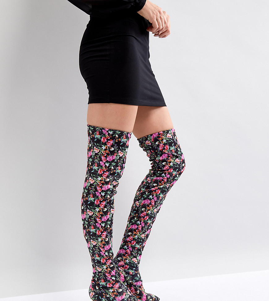 River Island Over The Knee Floral Print Heeled Boots