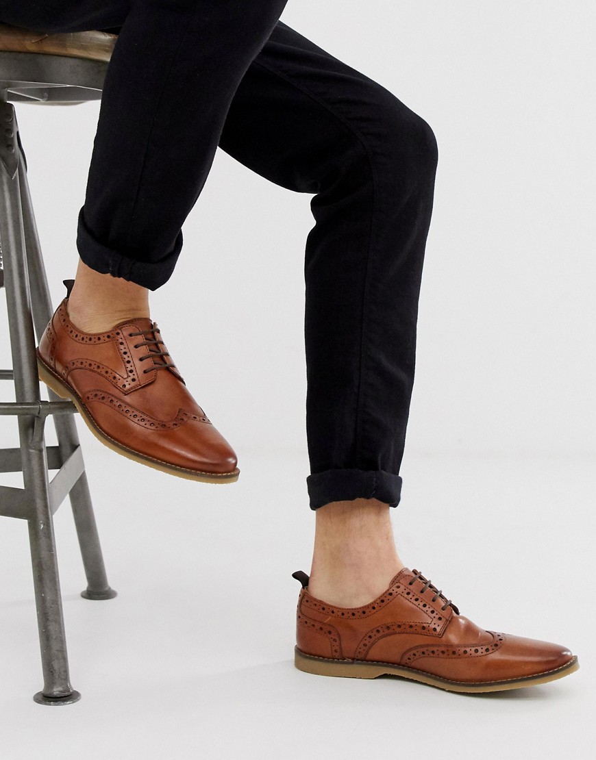 ASOS DESIGN ASOS DESIGN BROGUE SHOES IN TAN LEATHER WITH FAUX CREPE SOLE,DOUGH 1