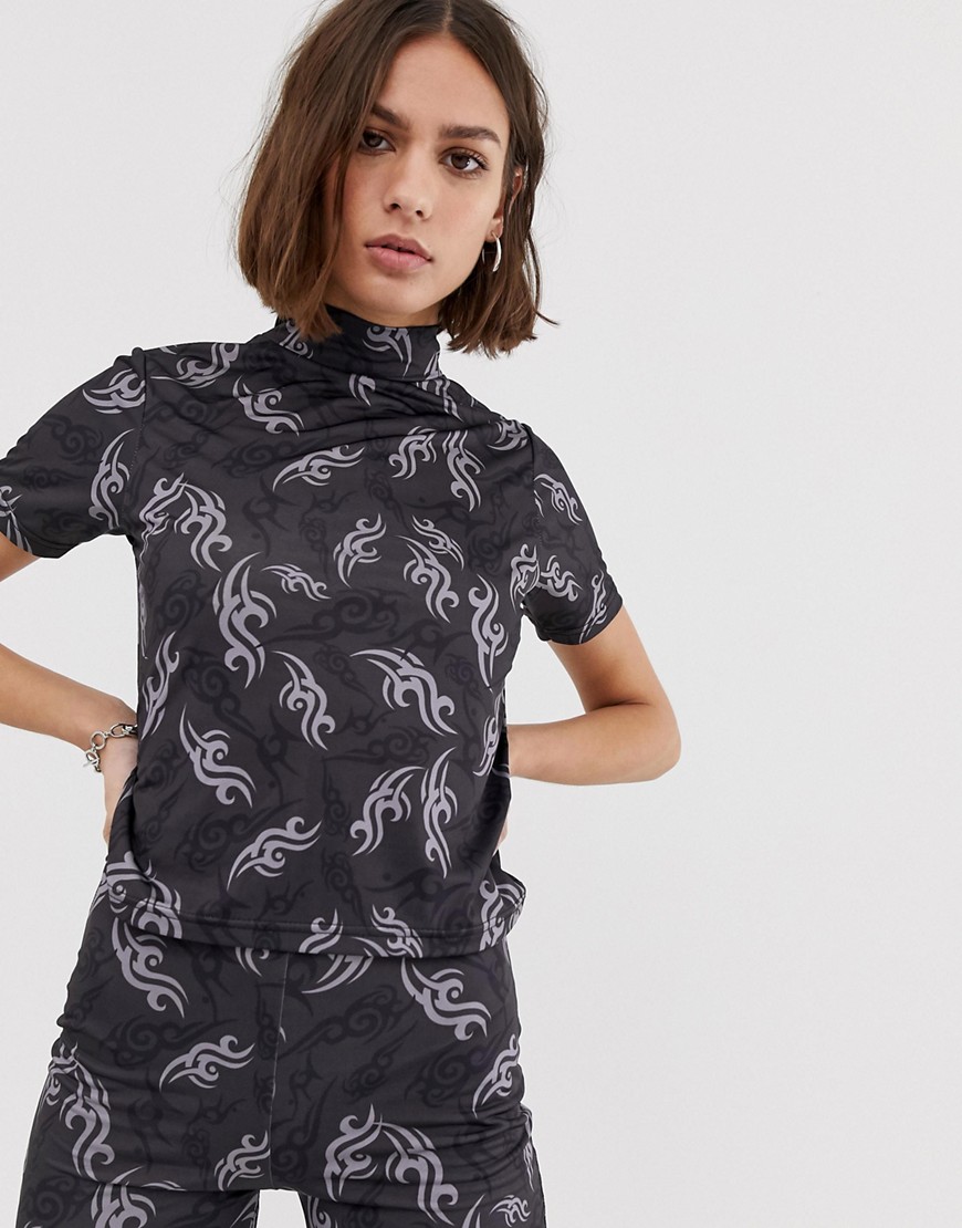 The Ragged Priest high neck t-shirt in all over print co-ord