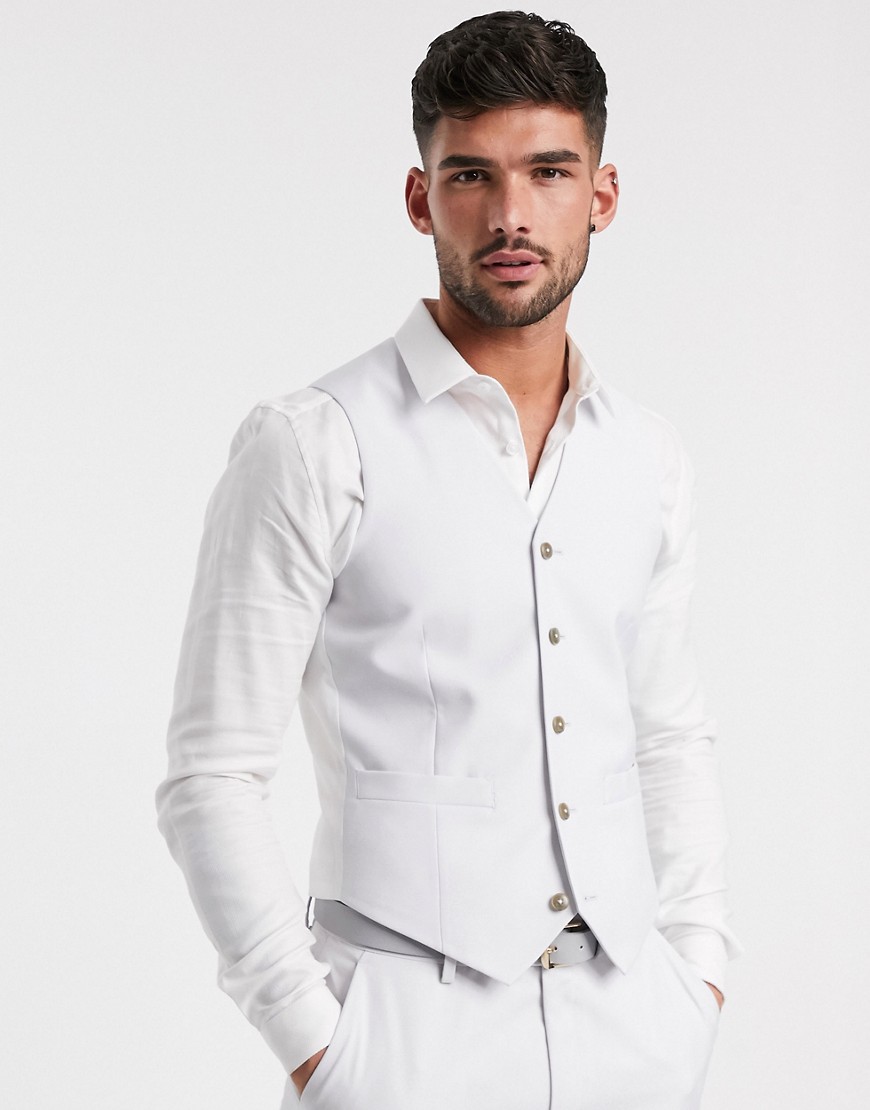 Asos Design Wedding Slim Suit Suit Vest In Light Gray Stretch Cotton-grey