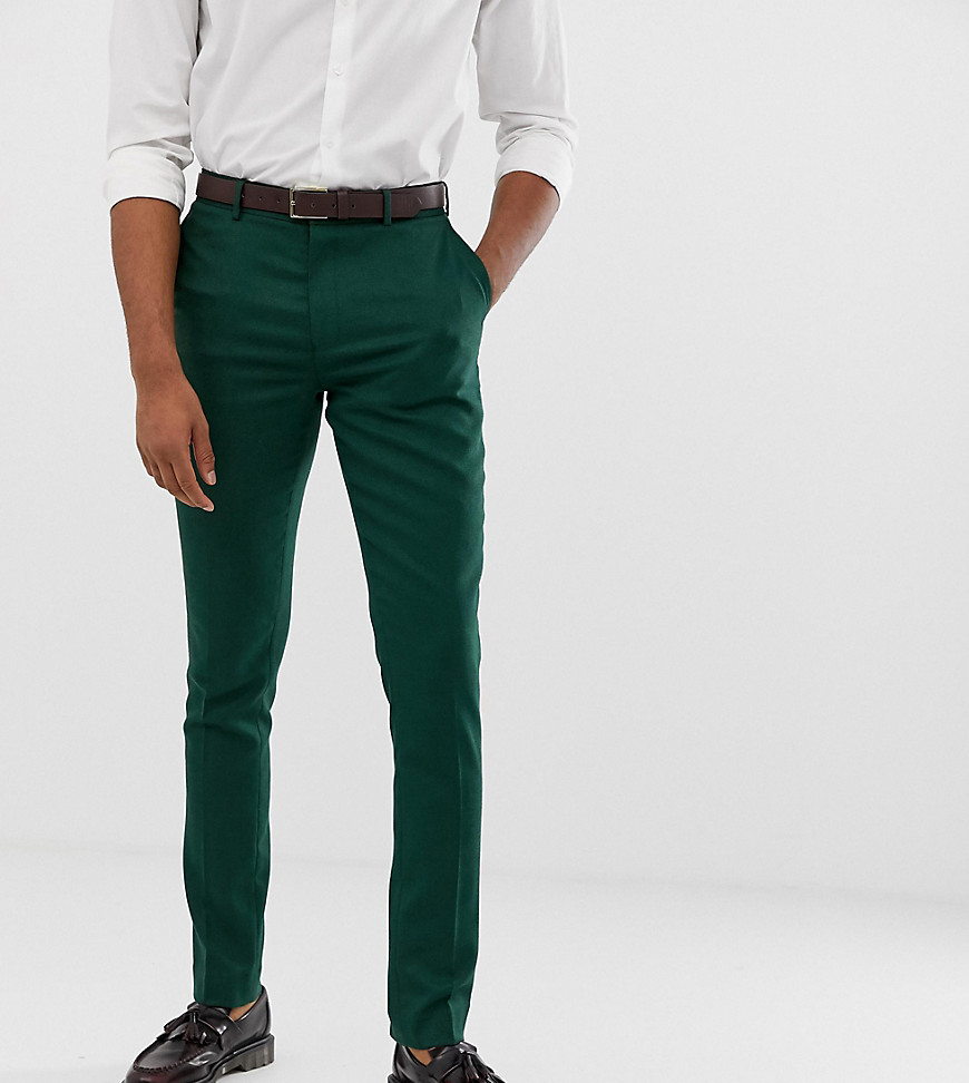 ASOS DESIGN Tall wedding skinny suit trousers in forest green micro texture