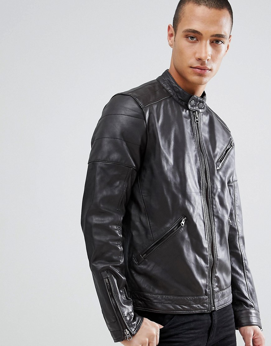 Barneys Originals real leather biker jacket