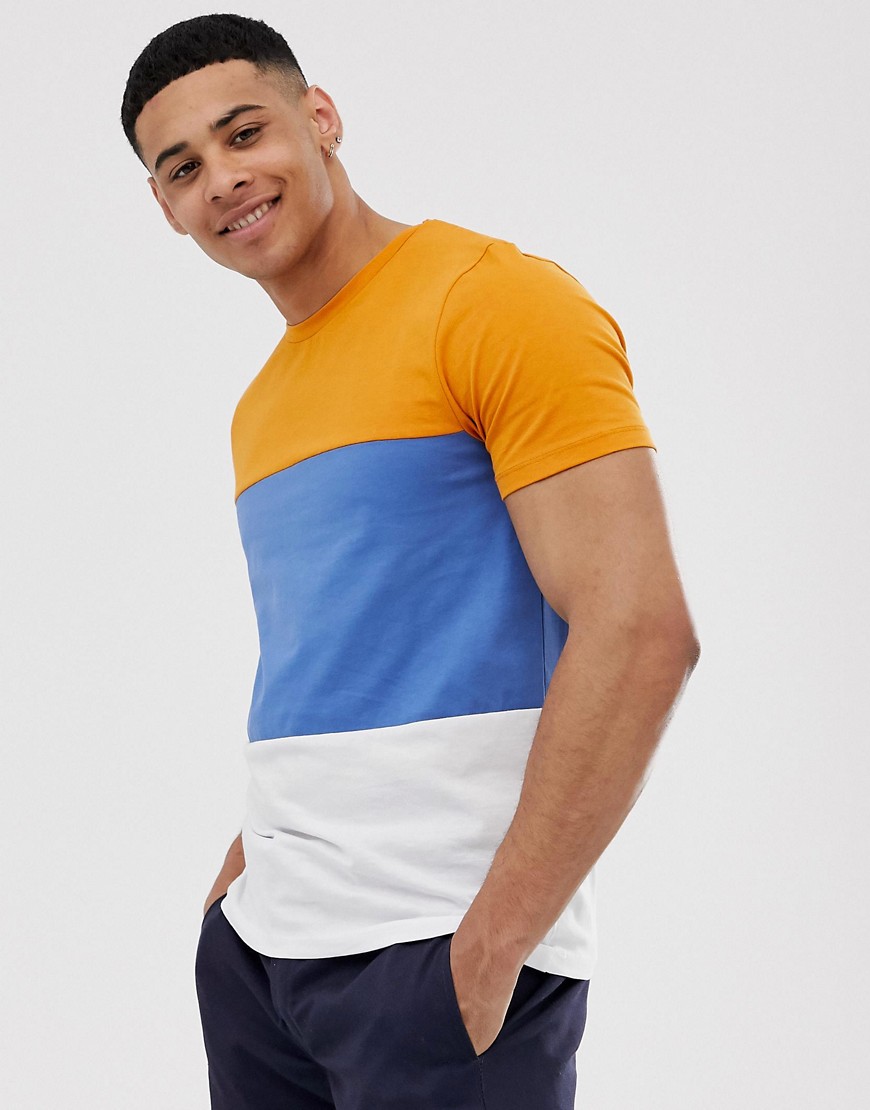 Selected Homme organic cotton t-shirt colour block in blue