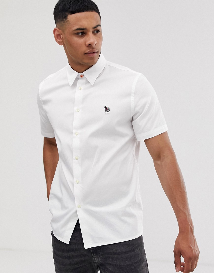 PS Paul Smith short sleeve zebra logo oxford shirt in white