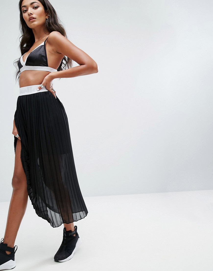 Ellesse Midi Skirt With Sheer Pleated Layer - Black