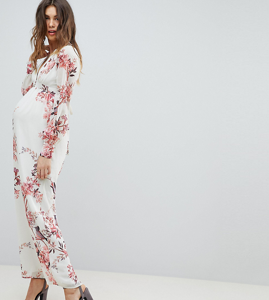 Hope & Ivy Maternity Long Sleeve Button Front Printed Maxi Dress