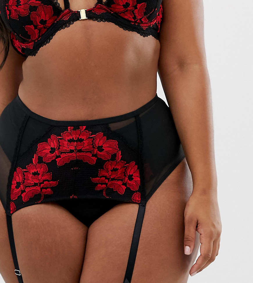 Simply Be Valentines lace suspender belt in black and red