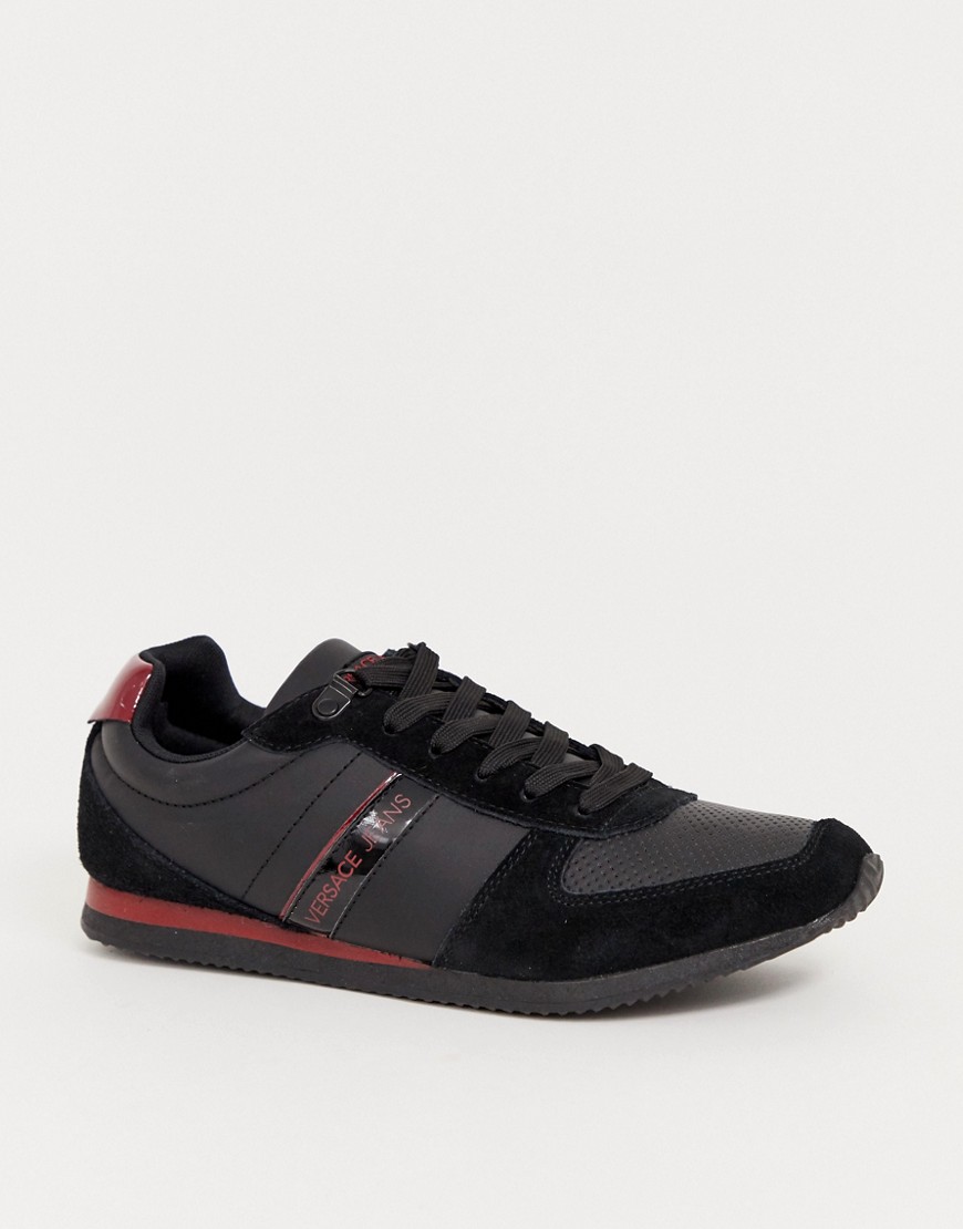 Versace Jeans leather trainers with red logo in black