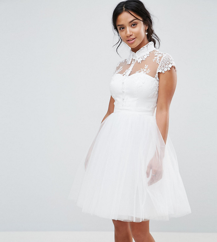 Chi Chi London Petite Mini Tulle Skater Dress With Lace Collar
