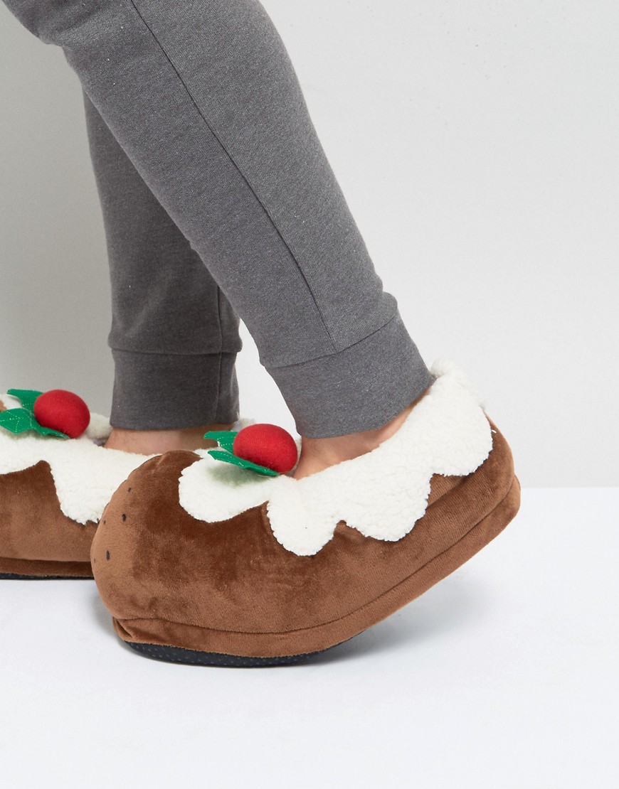 Dunlop Christmas Pudding Slippers - Brown