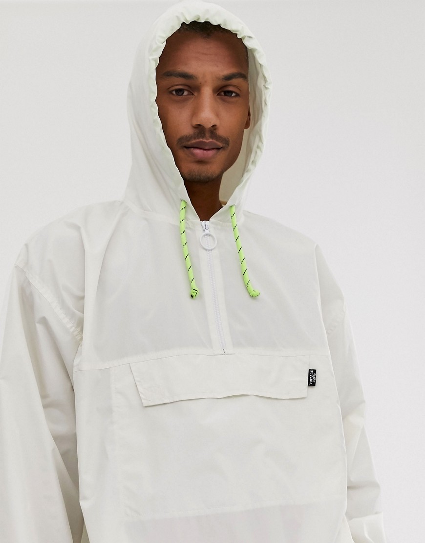 Vintage Supply windbreaker in white with neon cord