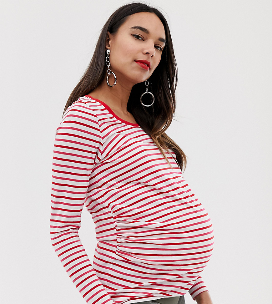 New Look Maternity longsleeve stripe top in pink pattern