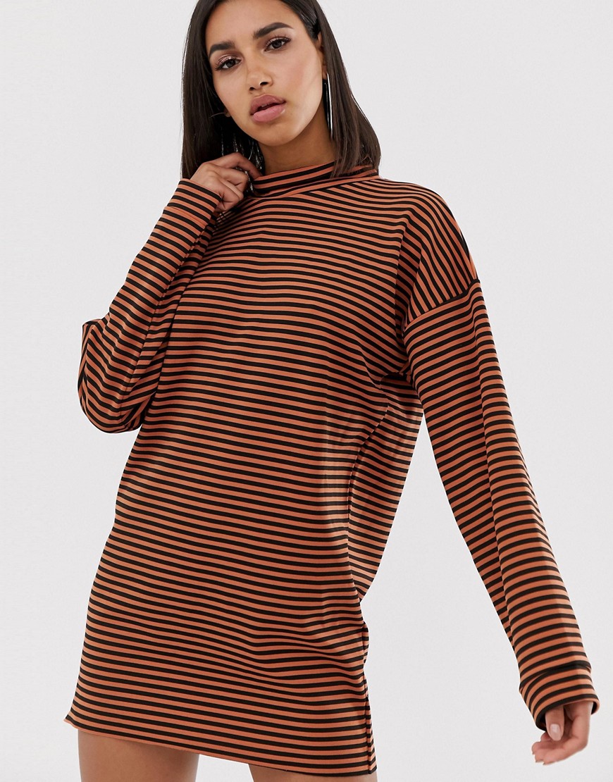 In The Style Stripe Slouchy High Neck Mini Dress