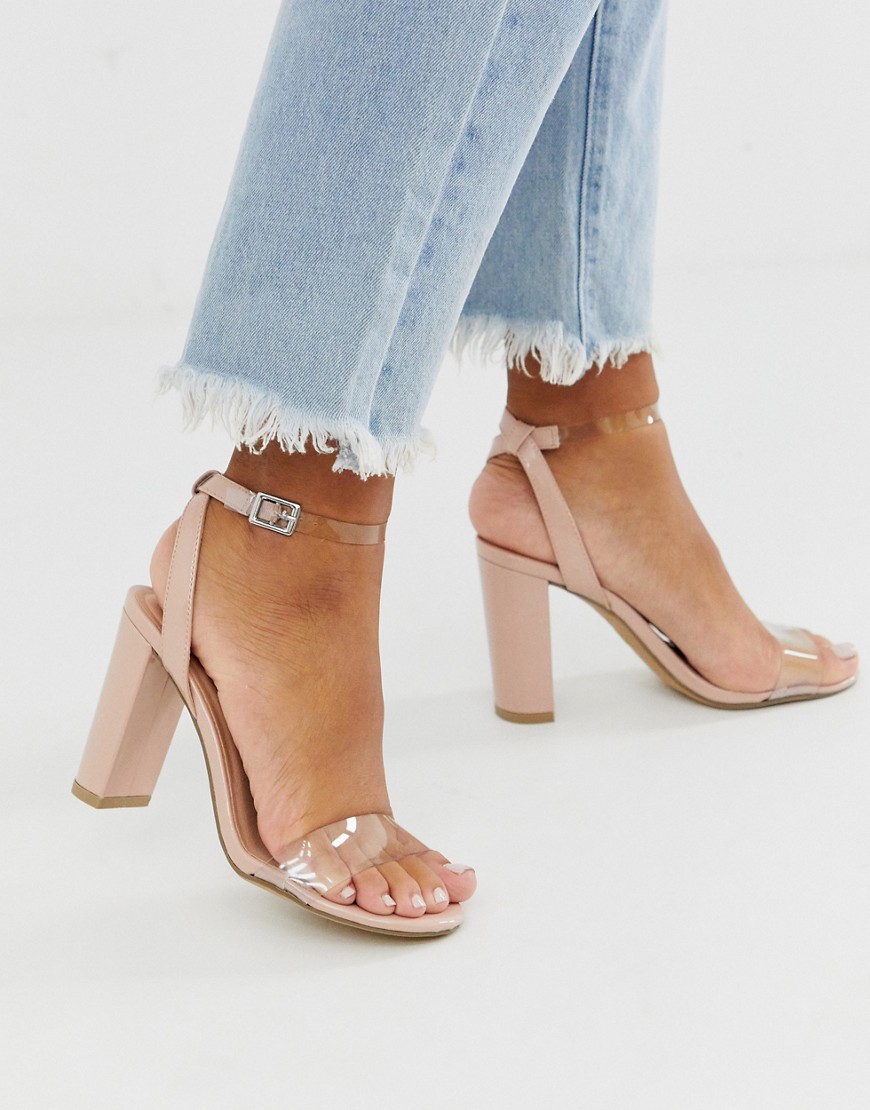 New Look heeled sandals with clear detail in beige