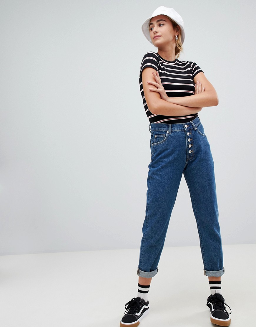 Pull&bear 5 button classic mom jean in med blue