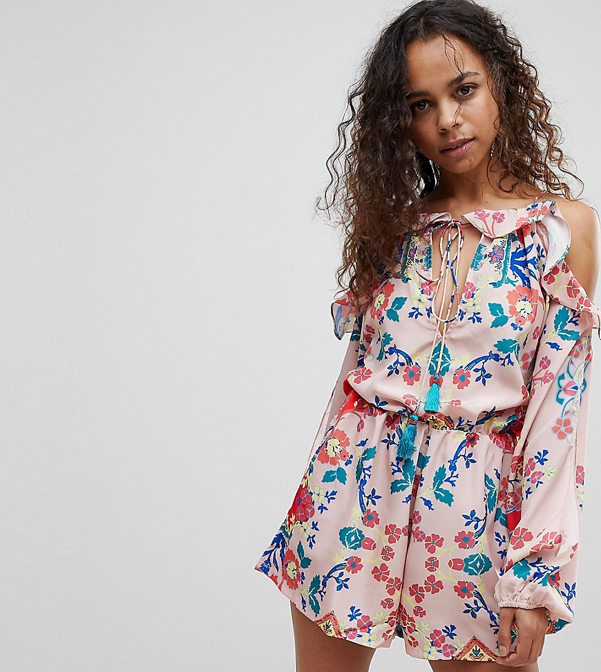 White Cove Petite All Over Printed Cold Shoulder Playsuit - Multi
