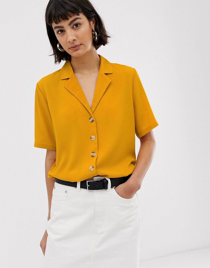 Only button through short sleeve top in mustard