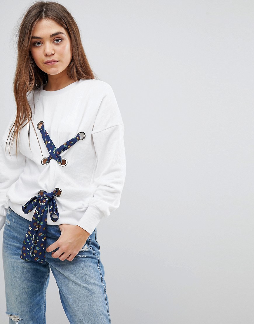 AFTER MARKET LACE UP DETAIL SWEATSHIRT - WHITE,YK10016T7FA