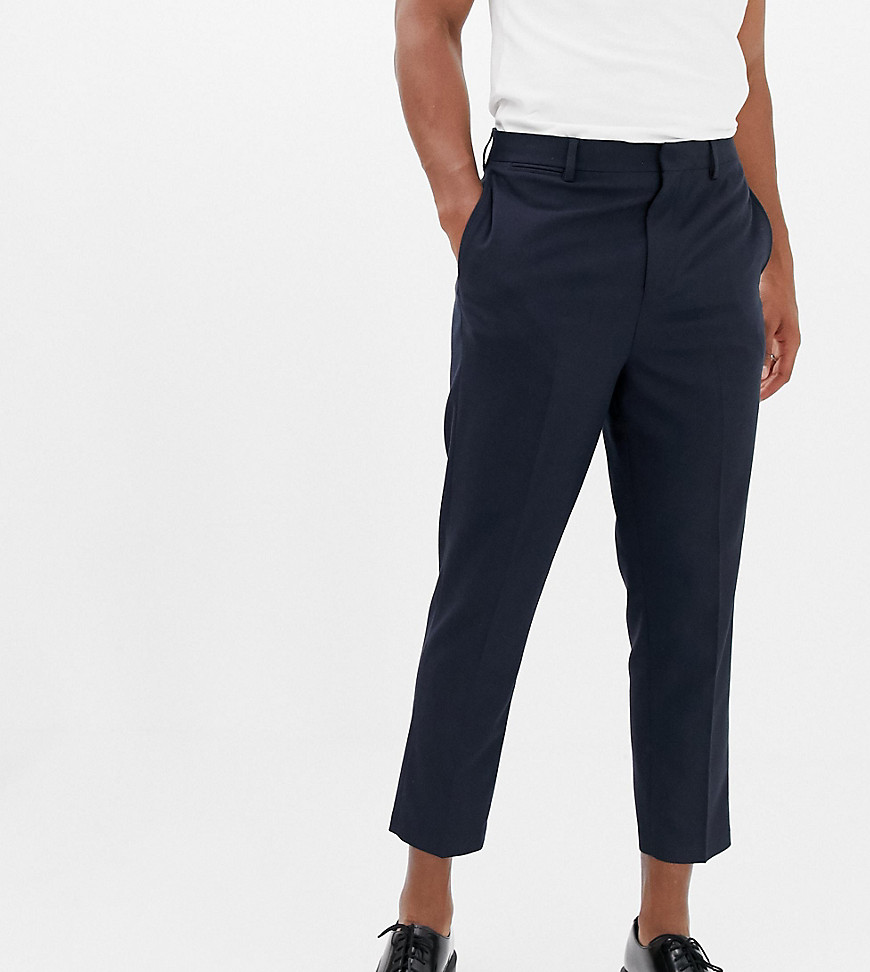 Noak drop crotch tapered cropped smart trouser in navy
